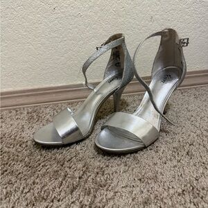 FIONI Clothing Silver Glitter Ankle-Strap High Heels